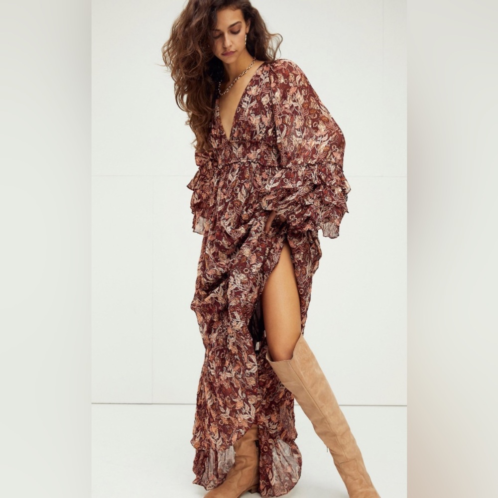Free People Ophelia Maxi Dress, Like New, Color: Chocolate Combo 💕